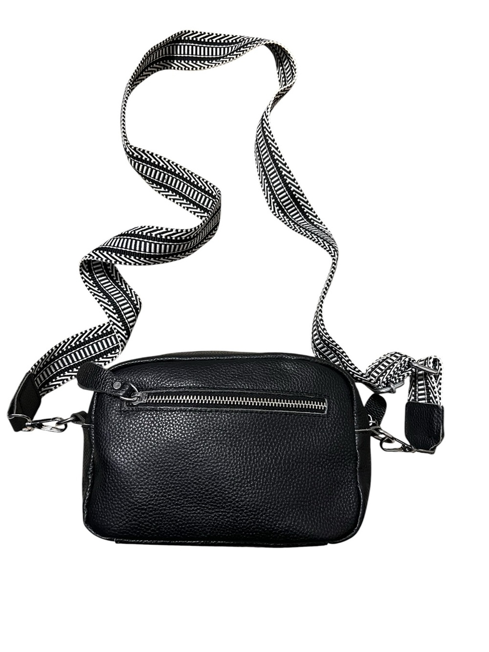 Small Black Crossbody Bag with Guitar Strap